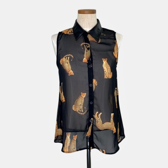 Tops - Sheer chiffon sleeveless button down